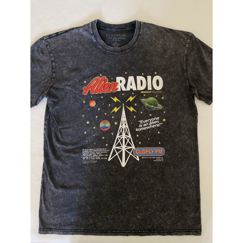 Coldplay T-Shirt Men XL Gray Vintage Wash Alien Radio Music Of The Spheres Tour